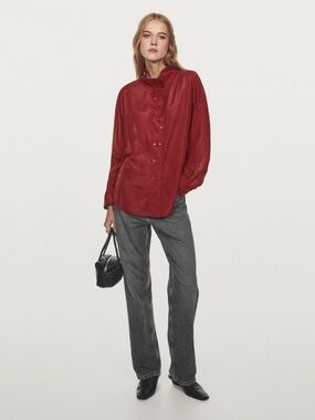 New w/ Tags Massimo Dutti 100% Silk Funnel Neck Blouse size Medium.